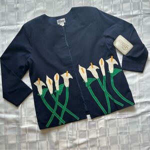 Girasol Vintage Straight line Boxy Open Front Cotton Jacket Lily Patch Print